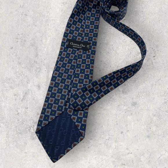 CHRISTIAN DIOR Blue/Gray Geometric Floral Silk LUXURY Tie ITALY - Picture 2 of 5
